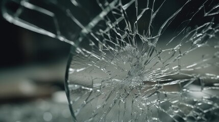Hitting the glass. Background, texture or screensaver of broken glass. AI generative.