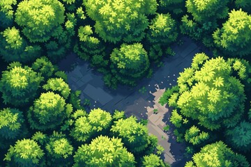 Naklejka premium pixel map forest in the game. Pixelated forest for game map. pixelated forest maps in the game. Pixel art concept of forest. Abstract pixelate landscape background. 