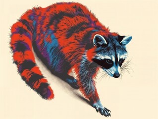 An artistic, vibrant rendering of a raccoon with bold brushstrokes and striking colors.