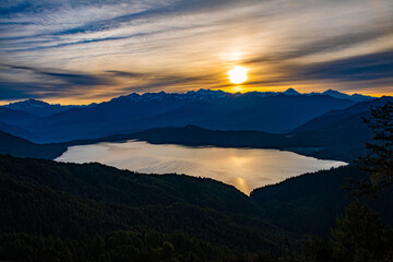 Sunset Silhouettes over Rara Lake from Murma Viewpoint, Nepal