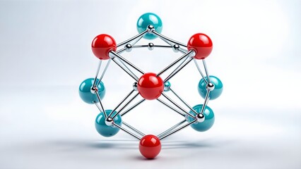 Molecular structure with red spheres on white background. 3D rendering, molecule, molecular, atom, structure, connection, chemistry, symbol, chemical, element, science, biotechnology, design, shape