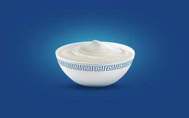 greek bowl with white yogurt pudding