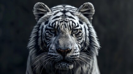Fierce white Tiger Staring with Hunger - obrazy, fototapety, plakaty