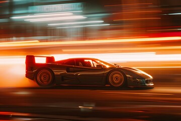 Fototapeta premium Speedy Supercar Roars Through Miami Nights