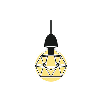 Industrial Metal Cage Pendant Light Hanging Lamp lighting vector icon illustration