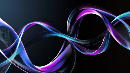 Abstract background with colorful waves and curves, blue purple black color scheme, flowing lines, high contrast, dark gradient background