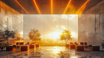 Architectural Zen: A Modern Building Interior Illuminated by Sunlight, Showcasing Clean Lines and a Sense of Calm