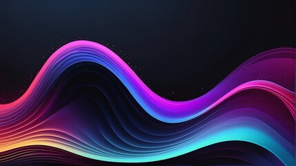 Holographic colorful gradient neon wave shape liquid on plain black background from Generative AI
