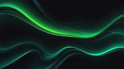 Holographic green gradient neon wave shape liquid on plain black background from Generative AI - obrazy, fototapety, plakaty