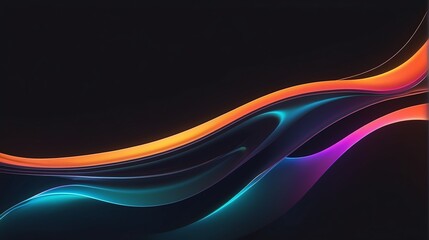 Holographic orange gradient neon wave shape liquid on plain black background from Generative AI