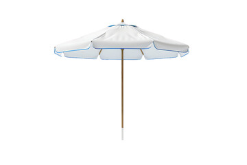 Isolated white umbrella on beach, providing protection from rain or sun, perfect for summer vacation and travel