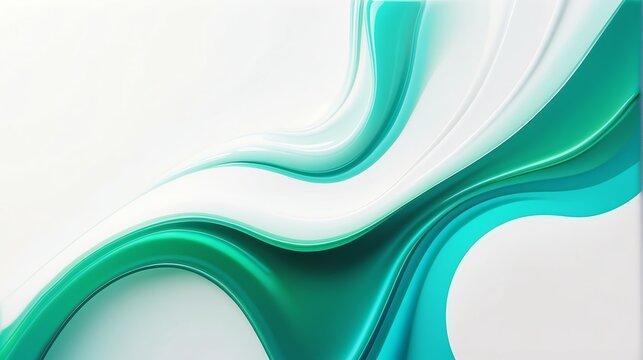 Holographic green gradient neon wave shape liquid on plain white background from Generative AI