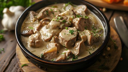 French style veal stew with white sauce called blanquette de veau - obrazy, fototapety, plakaty