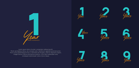 anniversary logotype vector design set with orange handwriting, blue color can be use for special day
