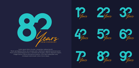 anniversary logotype vector design set with orange handwriting, blue color can be use for special day