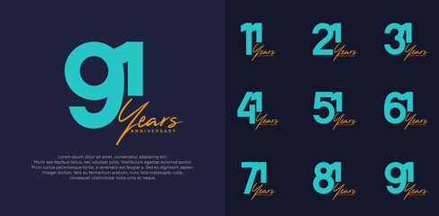anniversary logotype vector design set with orange handwriting, blue color can be use for special day