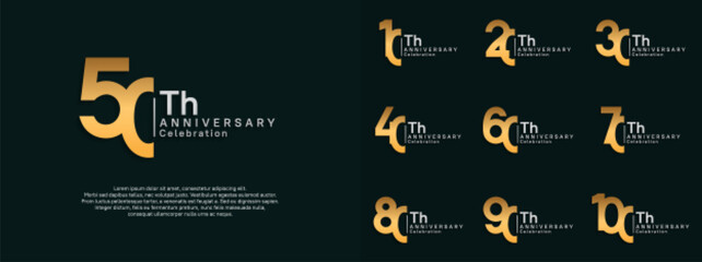 anniversary vector design set gold and silver color for celebration day - obrazy, fototapety, plakaty