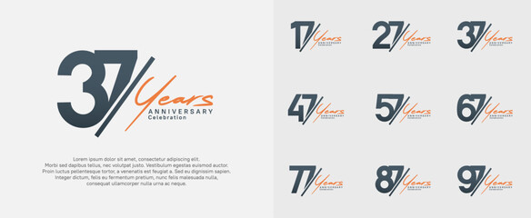 anniversary logotype vector design with slash and orange handwriting black color for special day