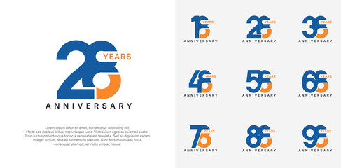 anniversary logotype vector set with blue and orange color for special celebration day