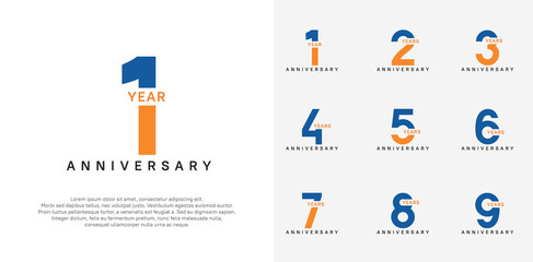 anniversary logotype vector set with blue and orange color for special celebration day
