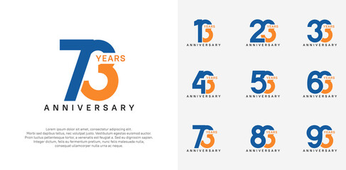 anniversary logotype vector set with blue and orange color for special celebration day