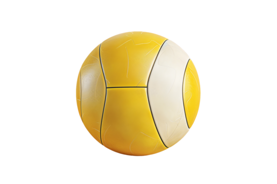 A yellow volleyball, a ball used in the fun and competitive team sport similar to basketball, against a clean white background