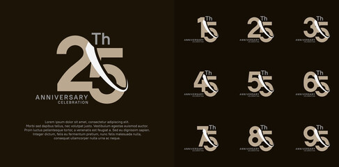 anniversary vector set. brown color with white swoosh can be use for celebration