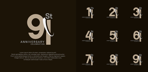 anniversary vector set. brown color with white swoosh can be use for celebration