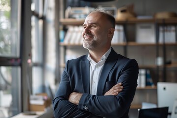 Fototapeta premium Happy business man wearing suit standing in office