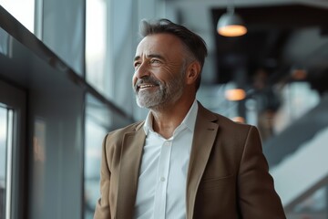 Fototapeta premium Happy business man wearing suit standing in office