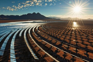 A big sun power plant with lots of mirrors.
