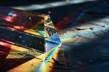 A glass prism breaks a laser beam into the spectral colors on a black background. - obrazy, fototapety, plakaty