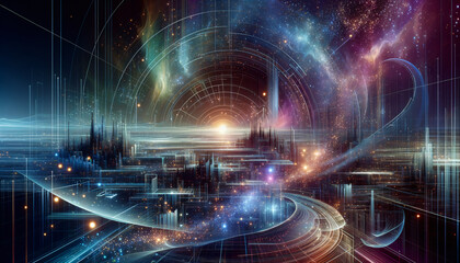 Tranquil Galactic Federation undergoing mesmerizing digital disintegration in harmonious universe