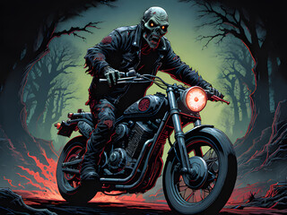 motorcycle rider with skull