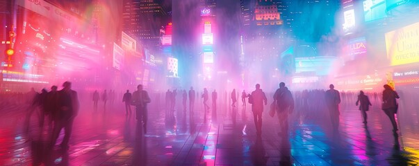 Fototapeta premium People under the neon lights at night