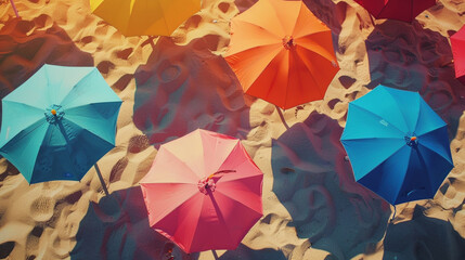 Vibrant umbrellas dotting the sandy beach