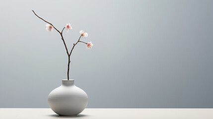  A minimalist ceramic pot, housing a single delicate blossom, captures attention on a sleek glass...