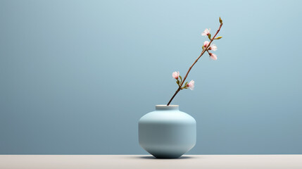  A minimalist ceramic pot, housing a single delicate blossom, captures attention on a sleek glass table, - obrazy, fototapety, plakaty
