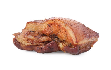Piece of tasty baked pork belly isolated on white