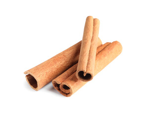 Three aromatic cinnamon sticks isolated on white