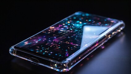  photo of a futuristic smartphone with a holographic display 
