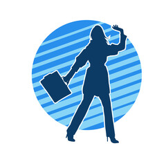 Silhouette of a business woman in expressive pose carrying briefcase