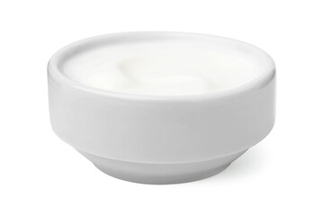 Delicious natural yogurt in bowl isolated on white