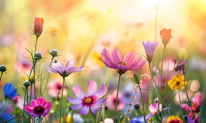 Fotobehang  spring or summer garden background in closeup macro view or flowers meadow field in morning light, Generative AI  © simba kim