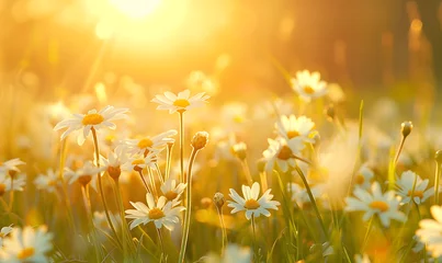 Foto op Plexiglas Weide  spring or summer garden background in closeup macro view or flowers meadow field in morning light, Generative AI 