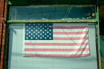 American flag in a window in Coaldale, Pennsylvania