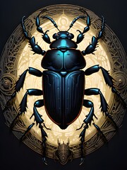 beetle on the black background with rays of sun