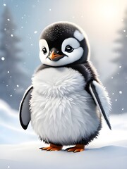 cute little penguin with christmas lights