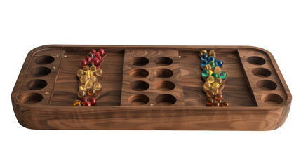 Handcrafted Wooden Board Game with Colorful Glass Marbles