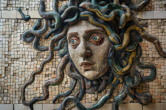 An ancient greek mosaic depicting head of Medusa